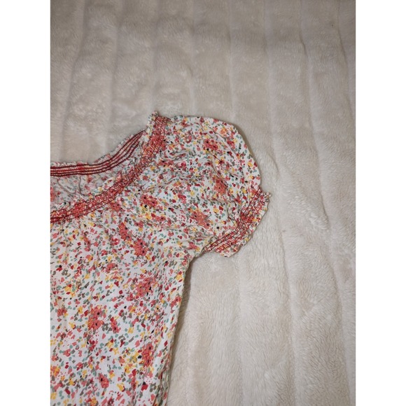 Nuon Women's Cotton Smocked Floral Short Sleeve Elastic Waist Blouse Small - Picture 3 of 10